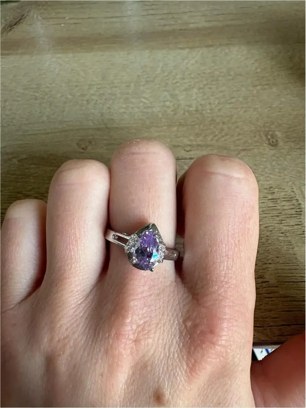 Silver Pear-Cut Lavender Gemstone Ring